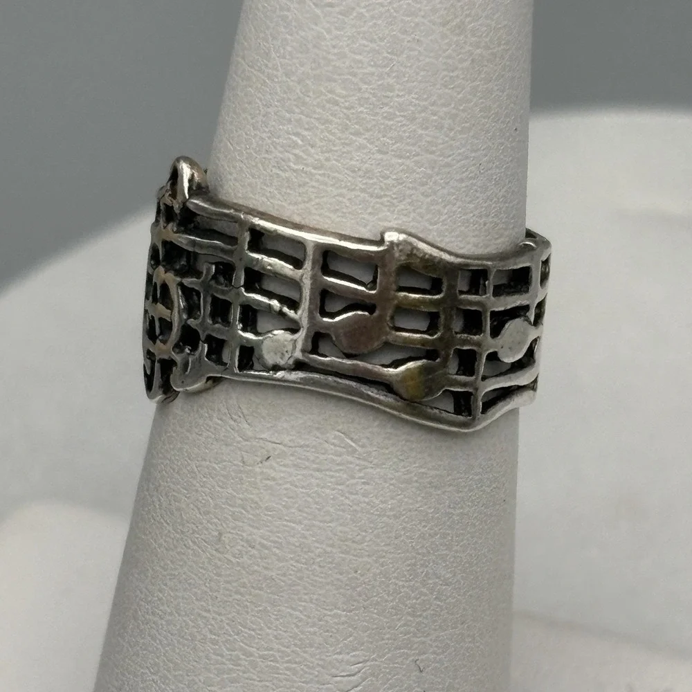 Vintage Sterling Silver Ring Music Treble Cleff Size 5.5 Wide Band Teacher